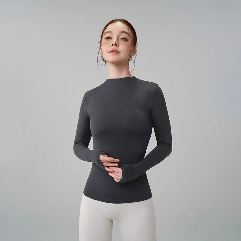 Half-High Collar Slim Fit Yoga Top - Long Sleeve Pilates Fitness T-Shirt