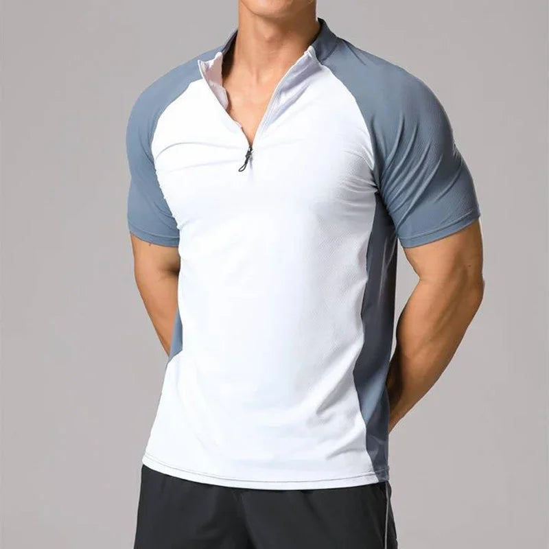 Men's Ice Silk Sweatshirt Elastic Wicking Breathable Tight High Quality Sport Short Sleeves T-shirt