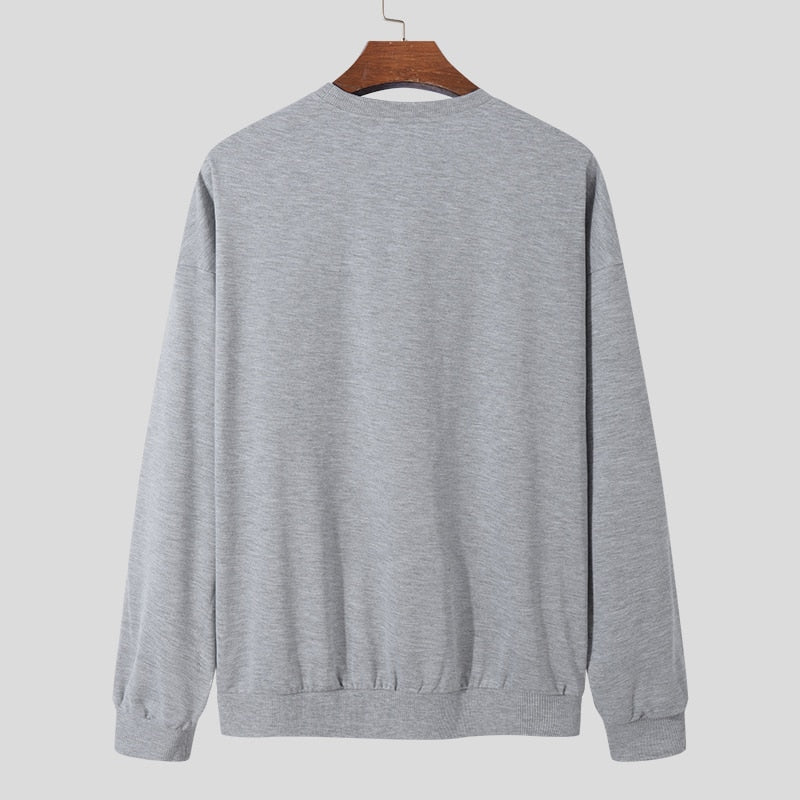 Men's Round Neck Long Sleeve Irregular T-Shirt S-5XL