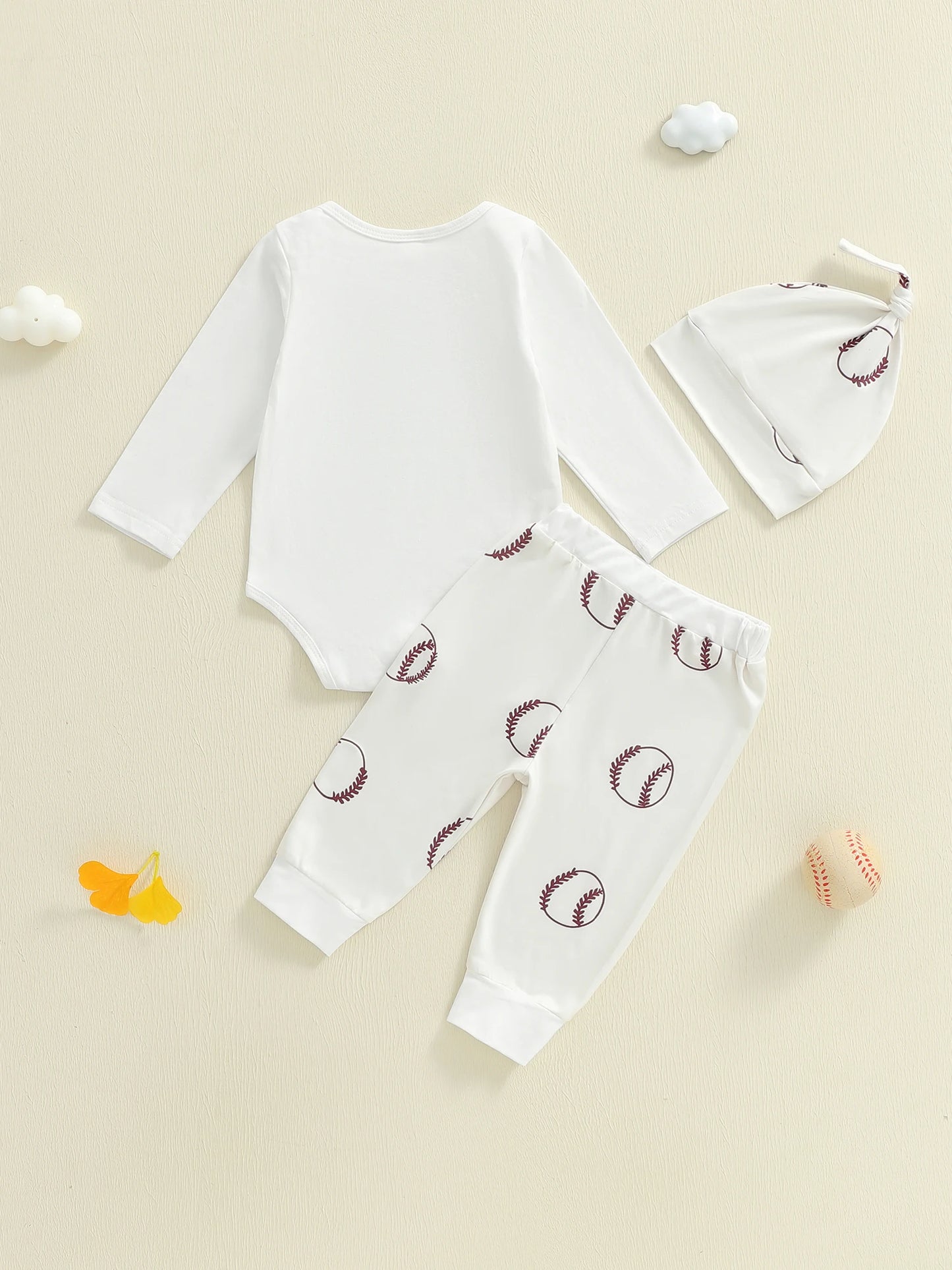 Newborn Baby Fall Winter Clothes Set - Letter Print Long Sleeve Romper & Baseball Pants