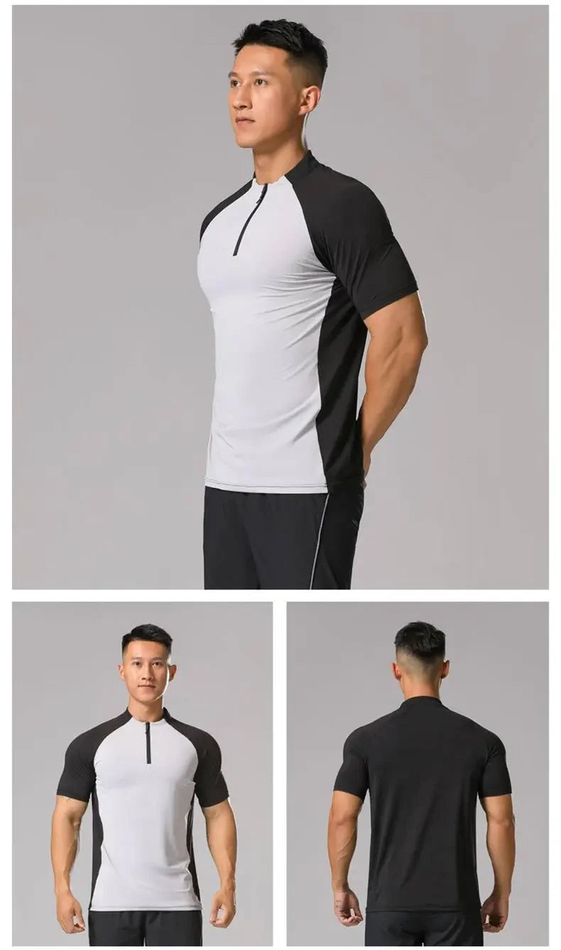 Men's Ice Silk Sweatshirt Elastic Wicking Breathable Tight High Quality Sport Short Sleeves T-shirt