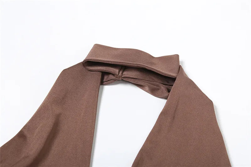 Women's Halter Two Piece Set Outfit Draped Lace Up Top and Mini Short Co-ords Set