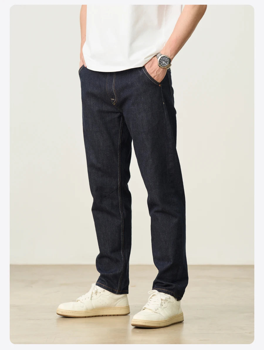 Men's Comfortable Tapered Jeans - Colourfast Washed Denim