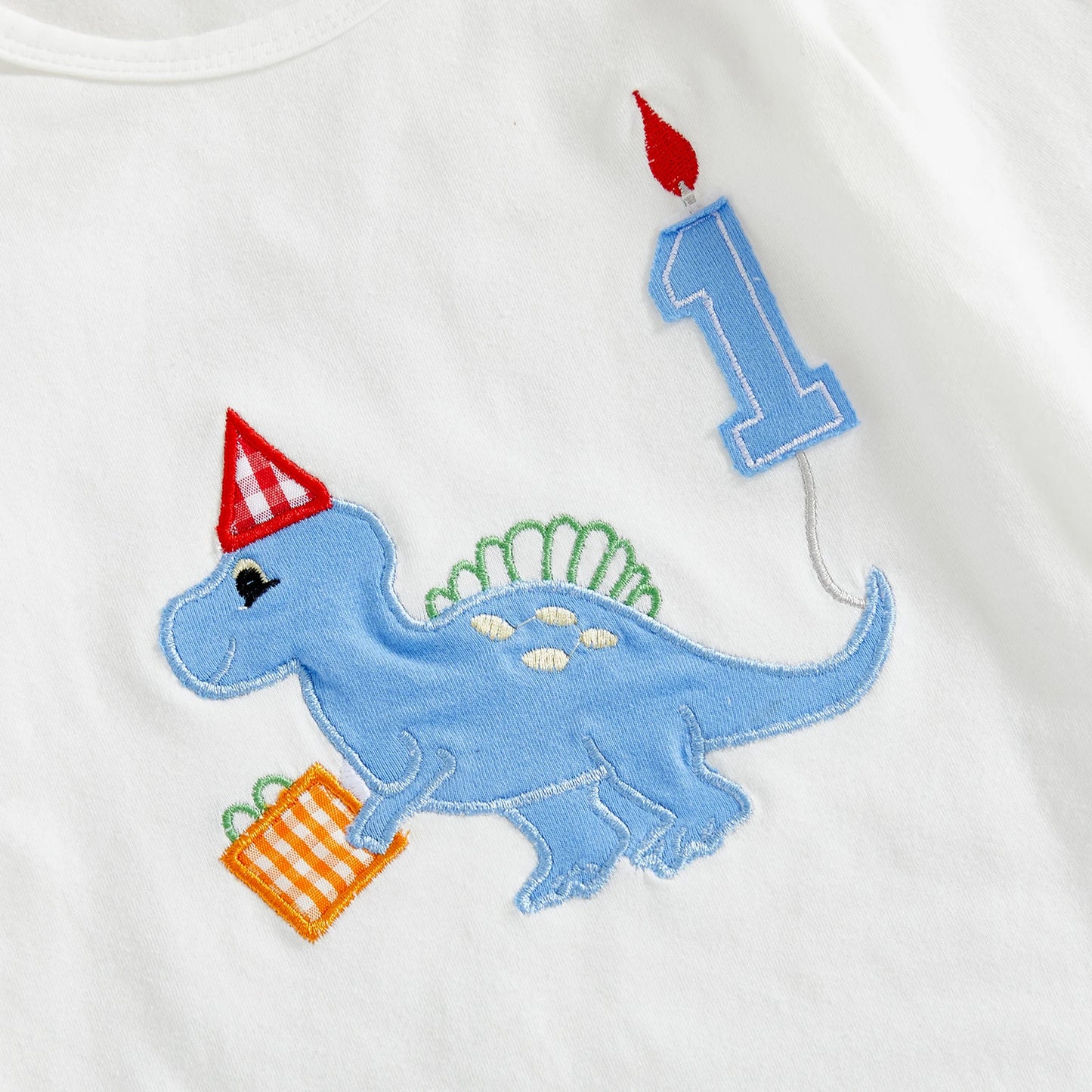 Newborn Baby Boys Birthday Clothing Set - Dinosaur Embroidery Romper, Pants & Hat 3-Piece (0-18M)