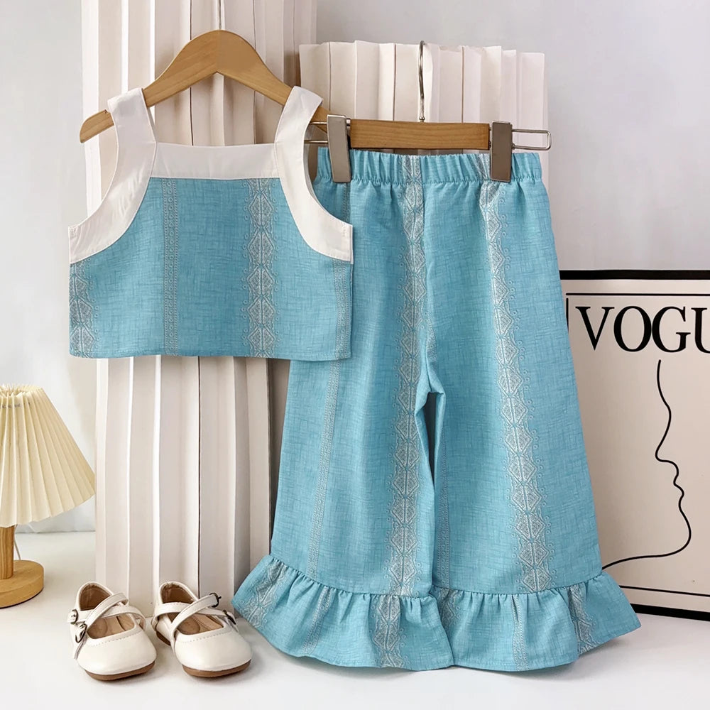 Girl's 3-7 Y Single Breasted Camisole Top and pants Two-piece Set