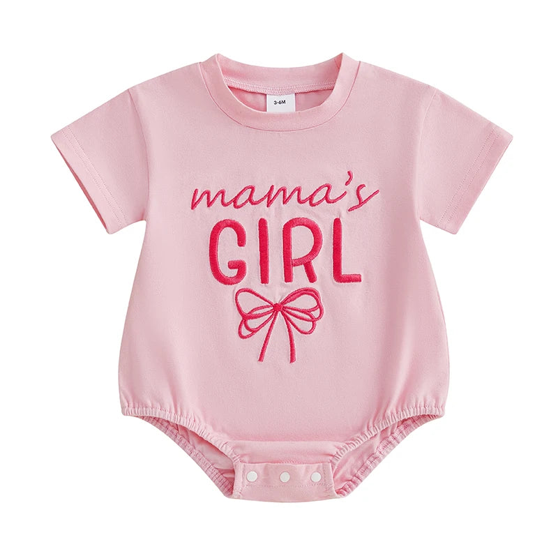0-18M Baby Girls Summer Romper Short Sleeve Bow Letter Embroidery Bodysuit Babygrow Jumpsuit