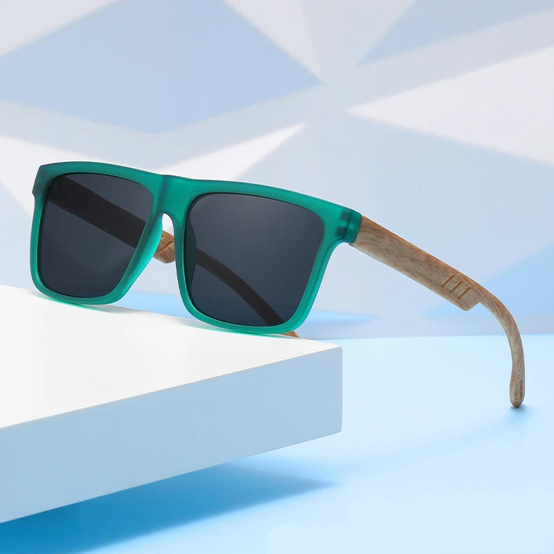 Unisex Square Sunglasses - Wood Effect UV400 Protection Driving Eyewear