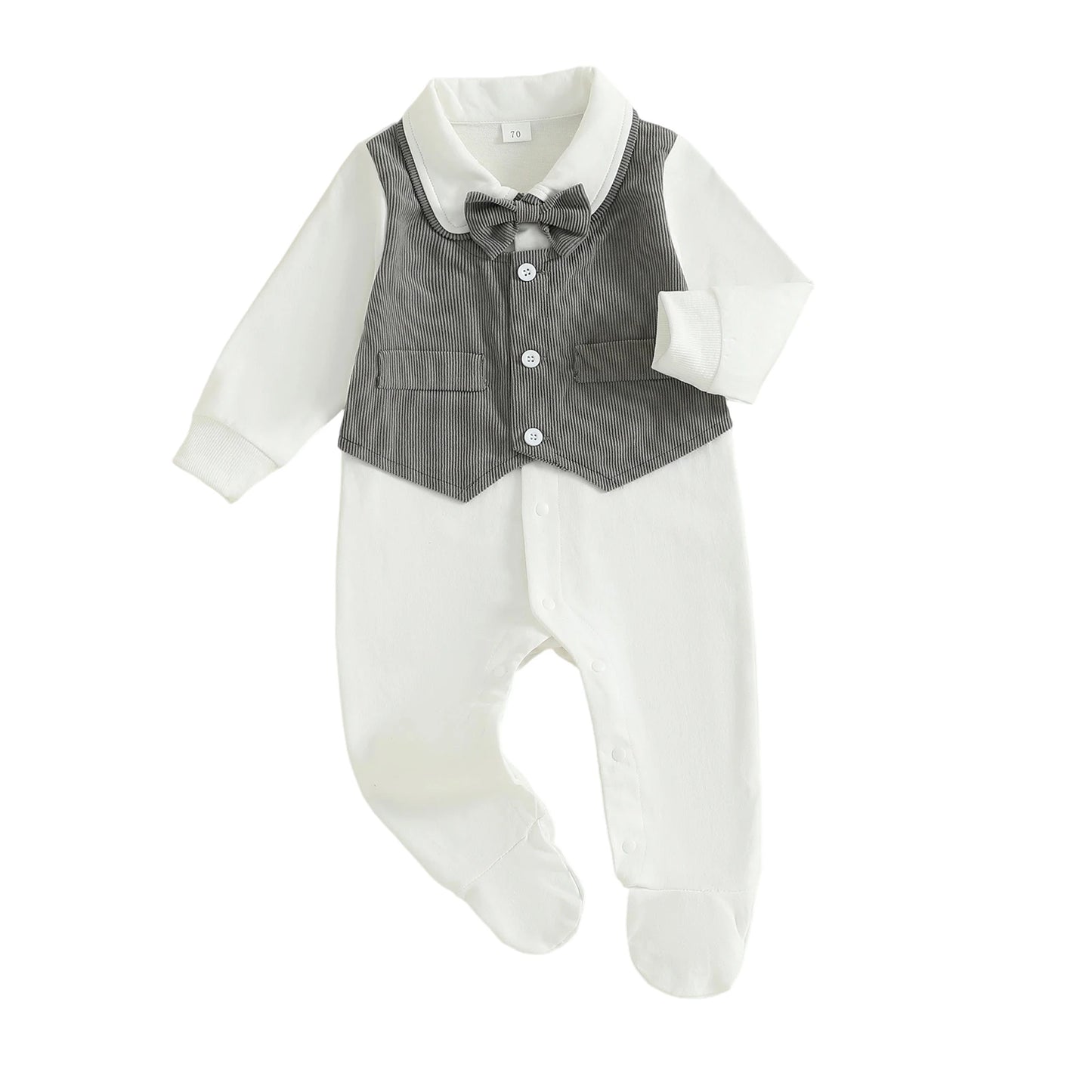 Gentleman Newborn Baby Romper - Footed Jumpsuit with Lapel