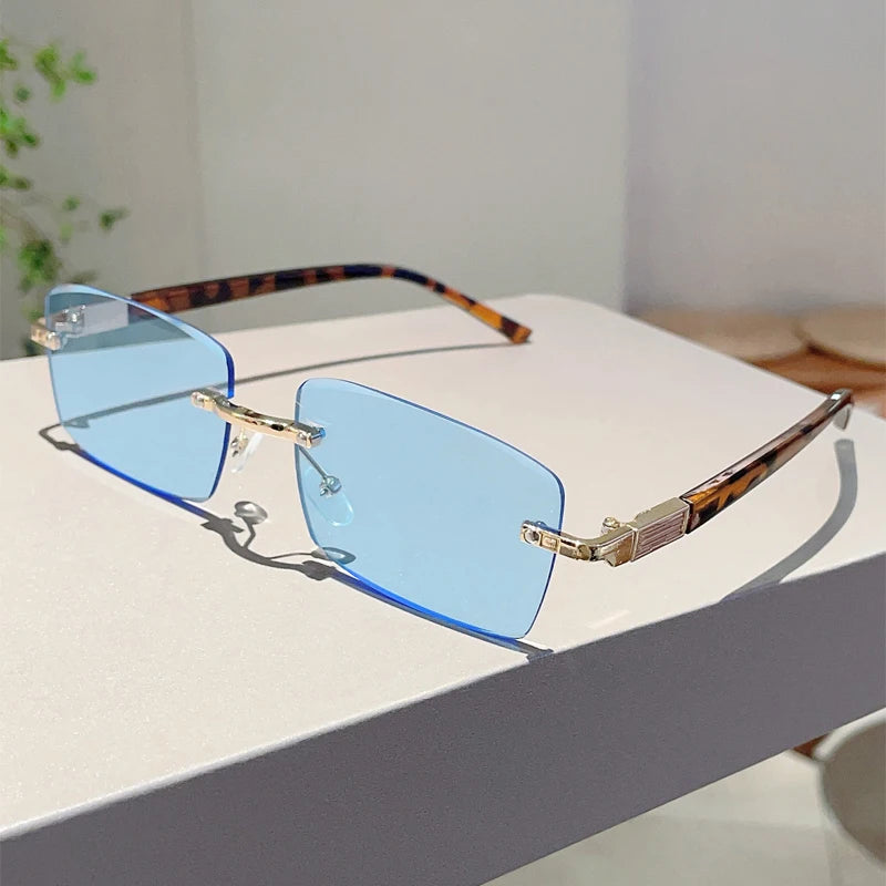 Unisex  Rimless Rectangle Vintage Casual Sunglasses