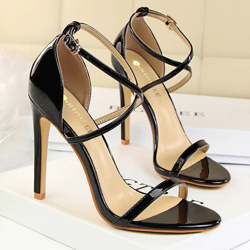 Women's Open Toe High Heels Patent Leather Heels Stiletto