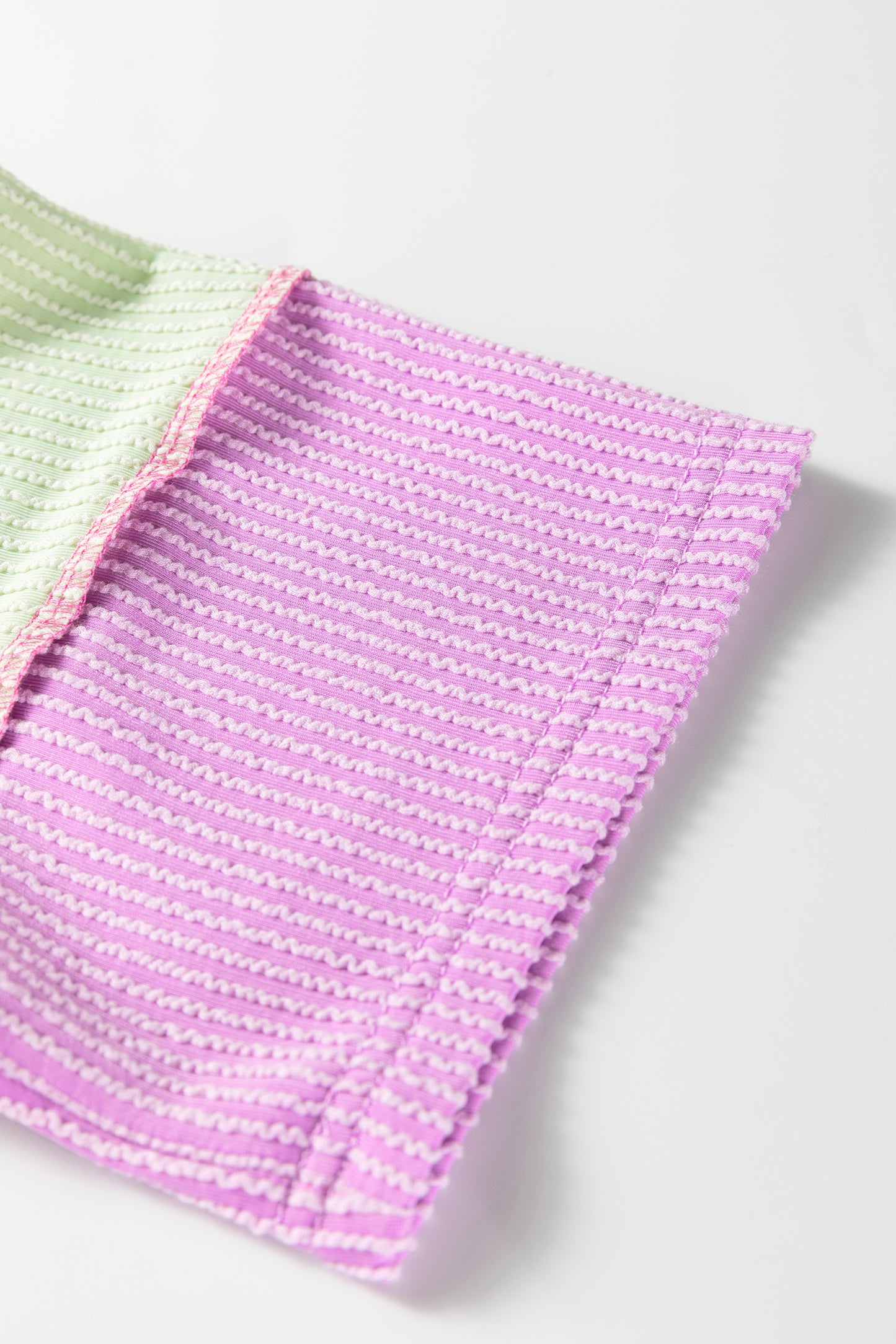 Twisted Ribbed Colour Block Patchwork Henley Short Sleeve T-Shirt - Bright Pink