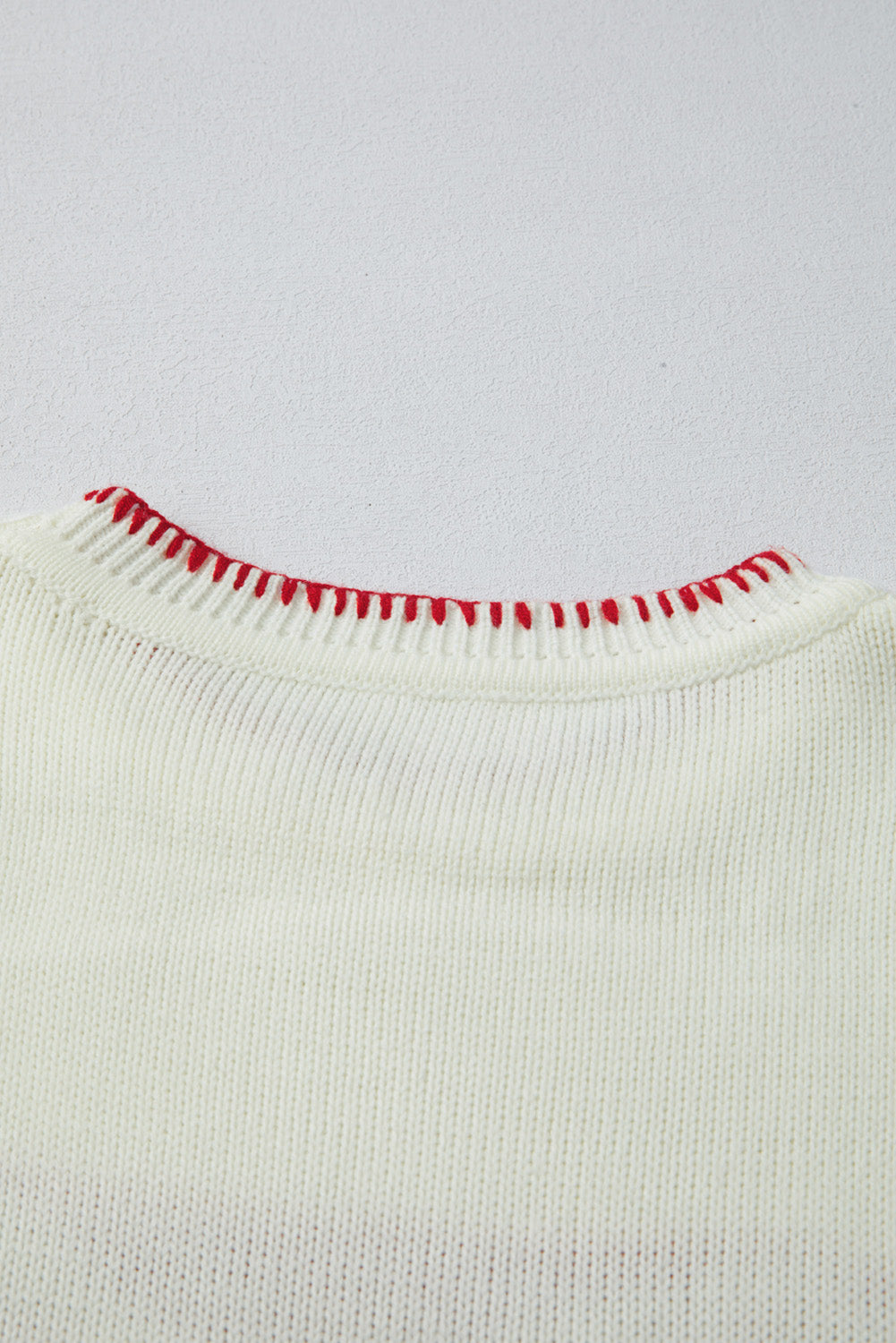 Bow Pattern Contrast Trim Christmas Loose Graphic Sweater