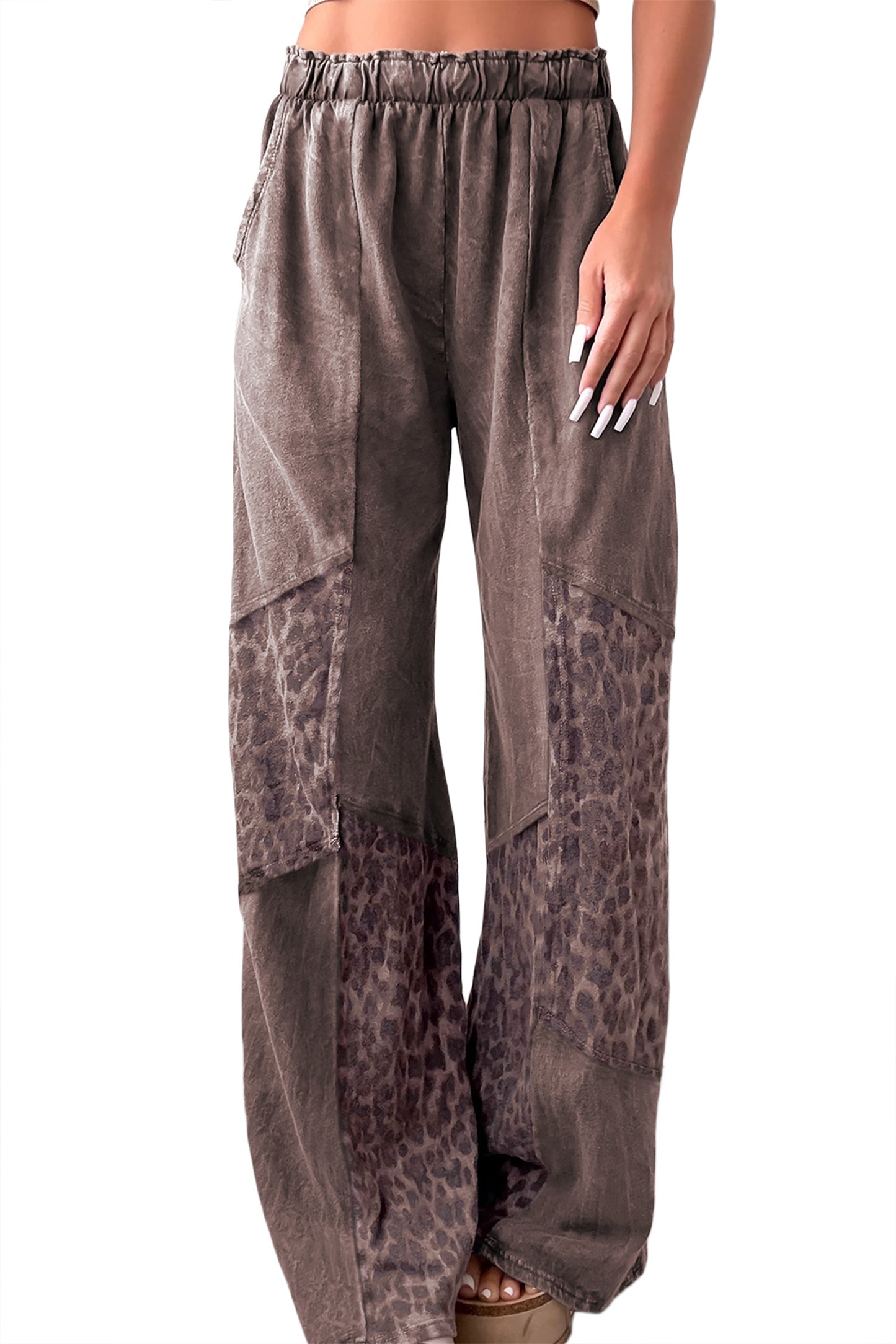Mineral Wash Leopard Patchwork Loose Pants