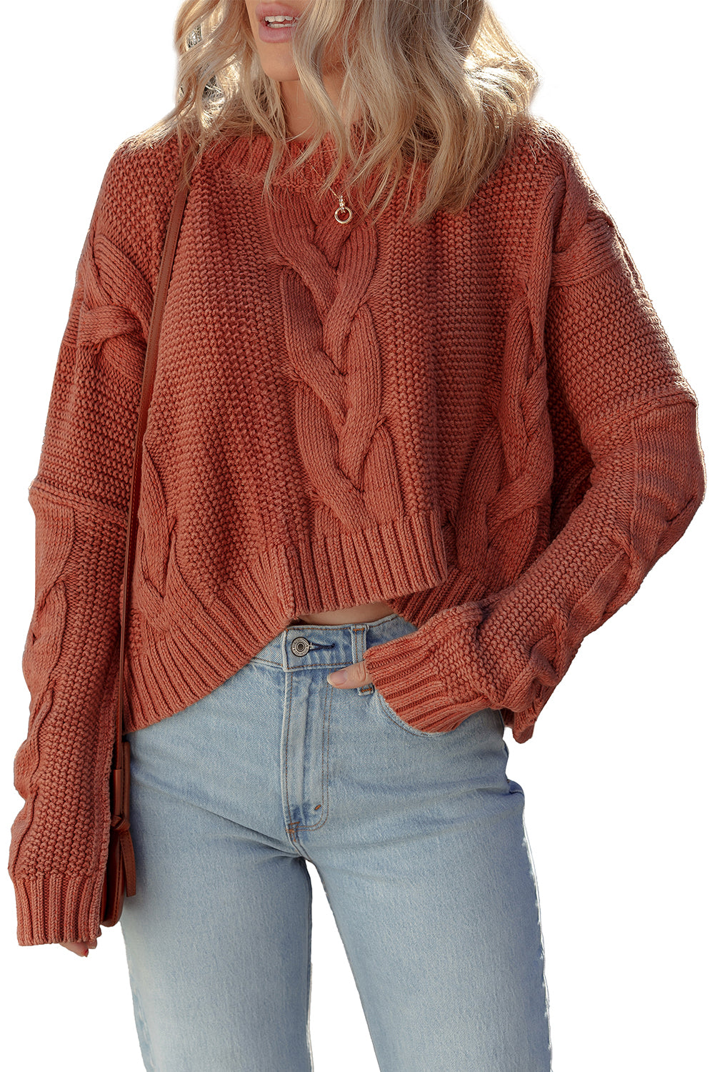 Chunky Fit Slouchy Textured Knit Sweater - Redwood Burl