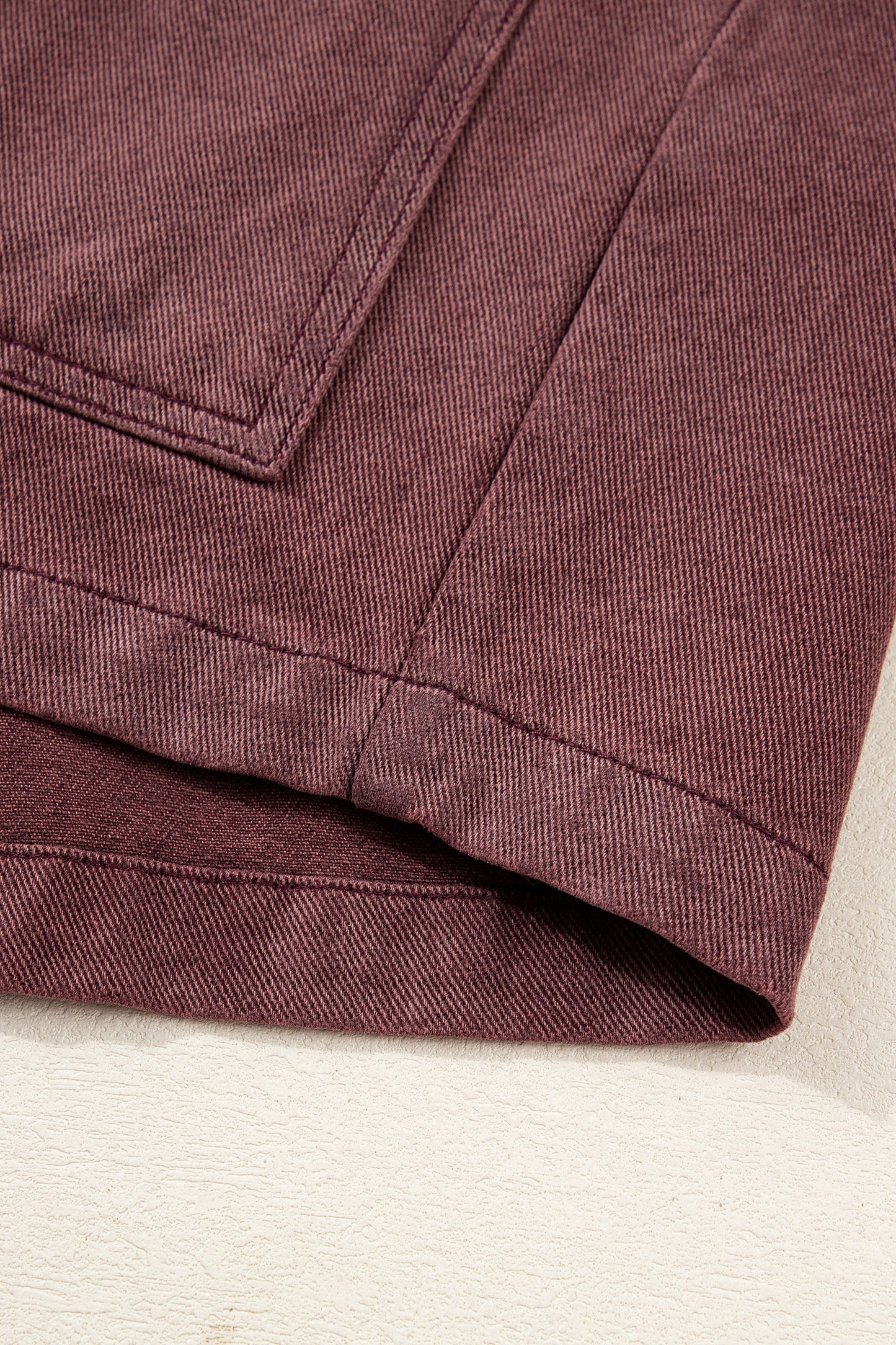 Corduroy Collar Denim Jacket - Zipped Front Coffee Brown