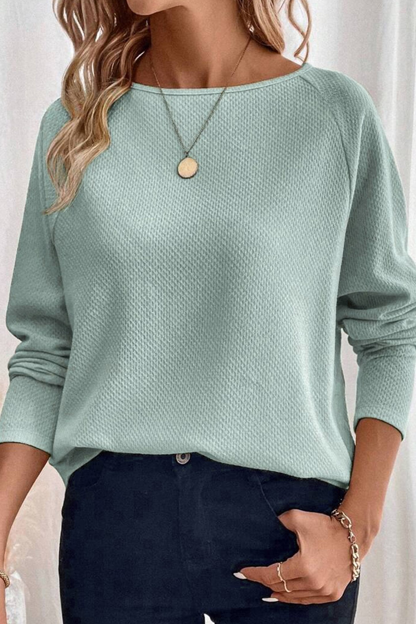 Textured Raglan Sleeve Knit Loose Top