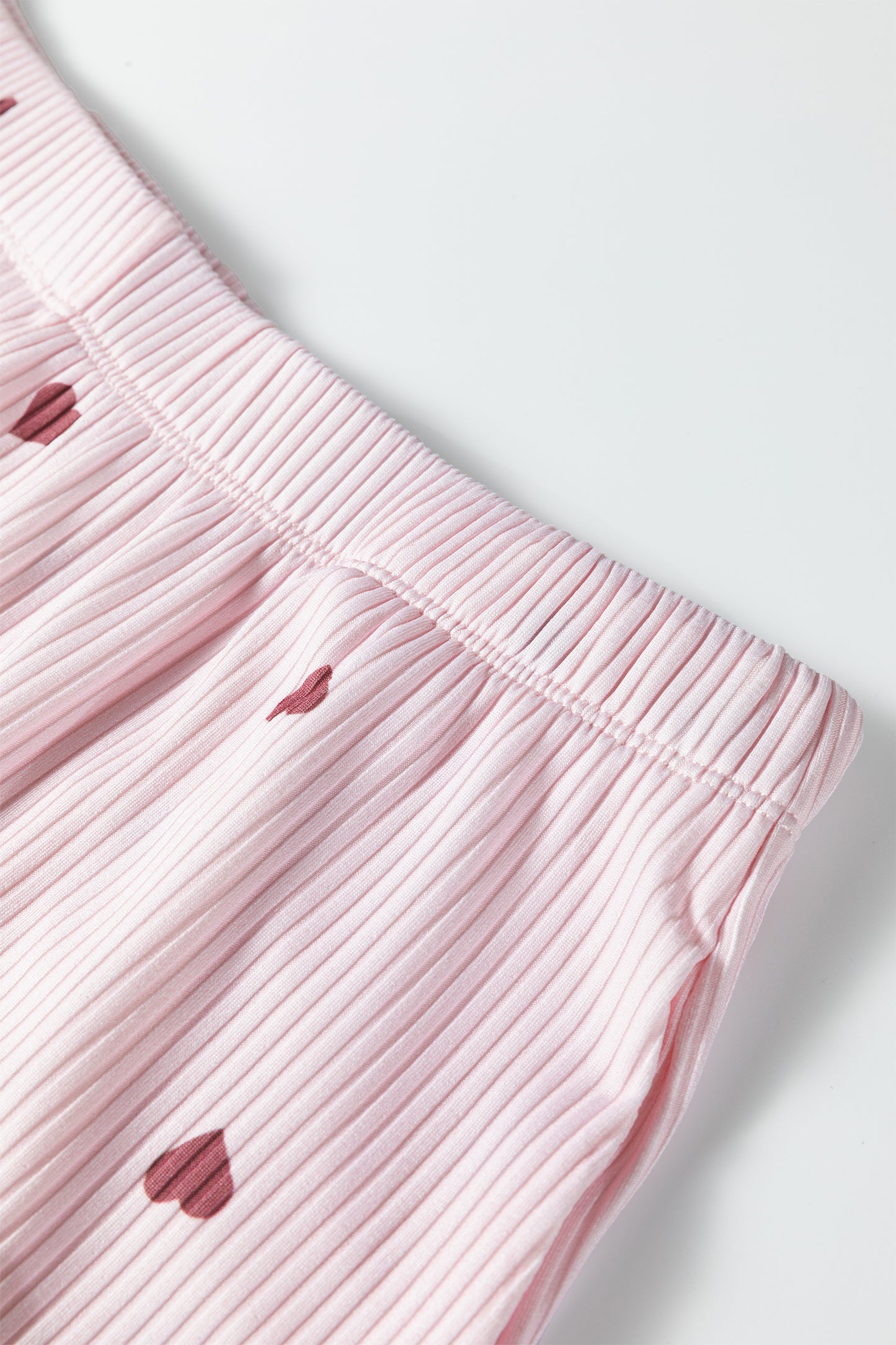 Valentine Heart Print Ribbed Knit Short Lounge Set - Light Pink