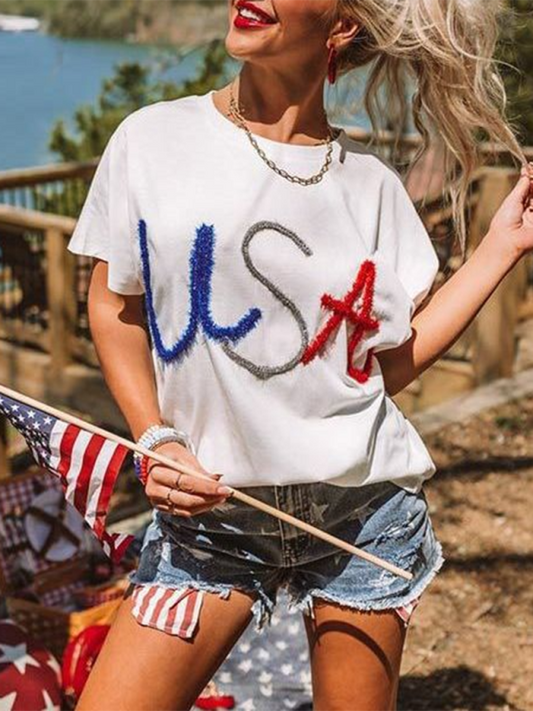 Women's USA Independence Day White T-Shirt