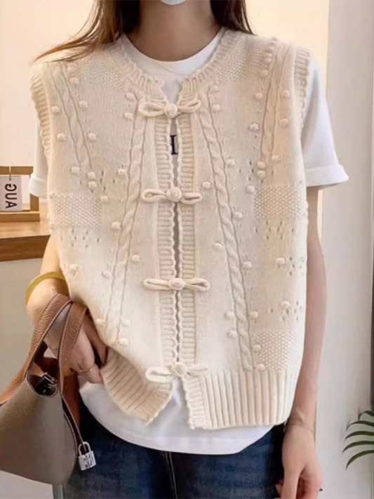 Women's Three-dimensional buckle lace Collar Knitted Vest loose soft Layered Top Vest