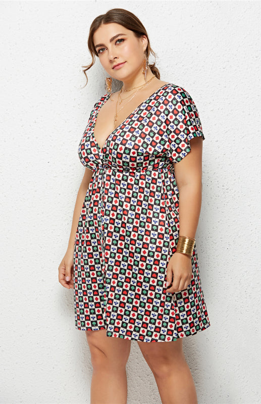 Women's Plus Size Deep V Print Dress