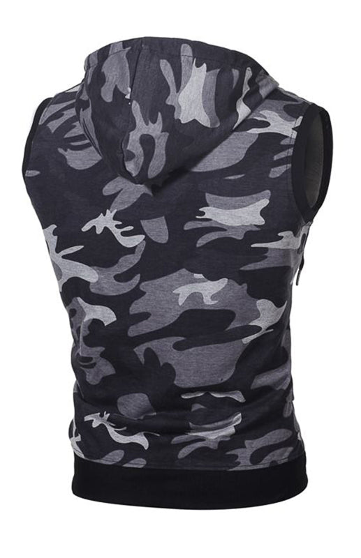 Men's Camo Round Hem Slim Fit Sleeveless Hooded Vest