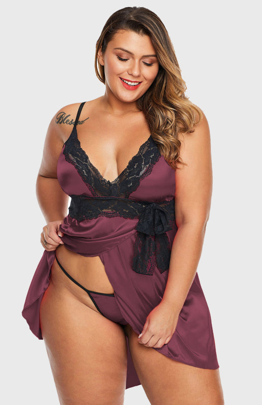 Women's Plus Size Rose Lace V Neckline Lingerie