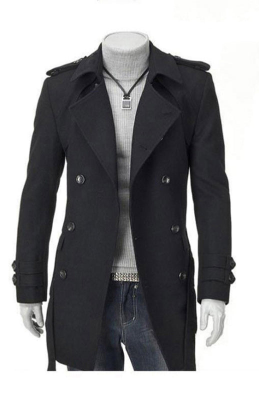 Men's Mid-length Trench Slim Fit Thick Woollen Coat