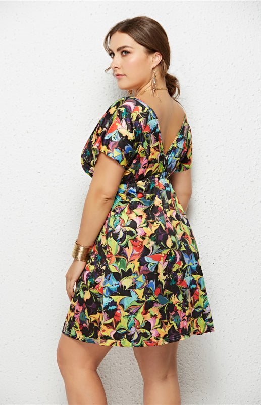 Women's Plus Size Deep V Print Dress