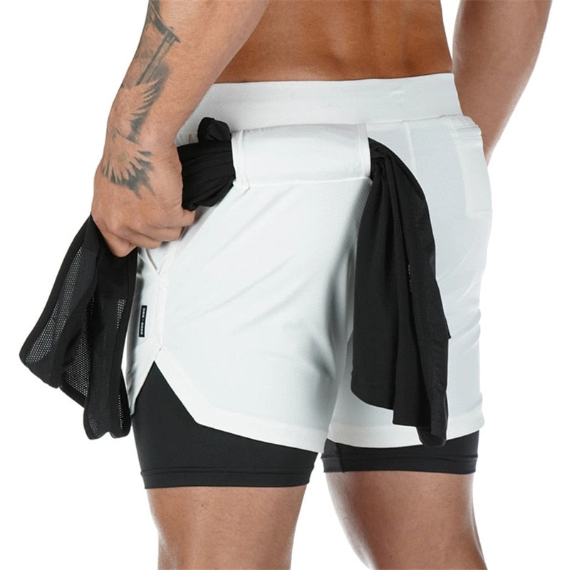 Men's Camo Fitness Running Shorts 2 In 1 Double-deck Quick Dry GYM Sport Fitness Jogging Workout Shorts