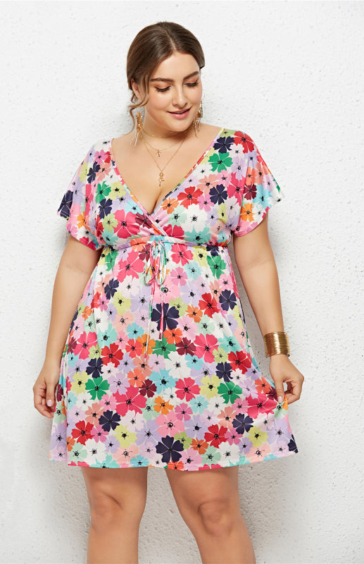 Women's Plus Size Deep V Print Dress