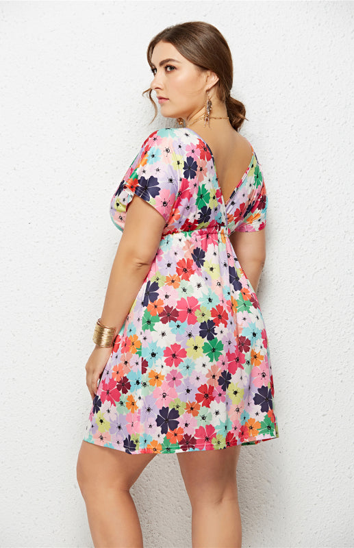 Women's Plus Size Deep V Print Dress