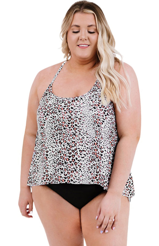Women's Scoop Neck Racerback Leopard Plus Size Tankini