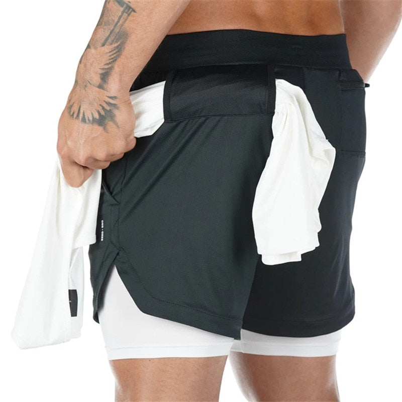 Men's Camo Fitness Running Shorts 2 In 1 Double-deck Quick Dry GYM Sport Fitness Jogging Workout Shorts