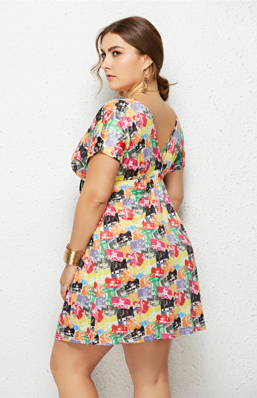 Women's Plus Size Deep V Print Dress