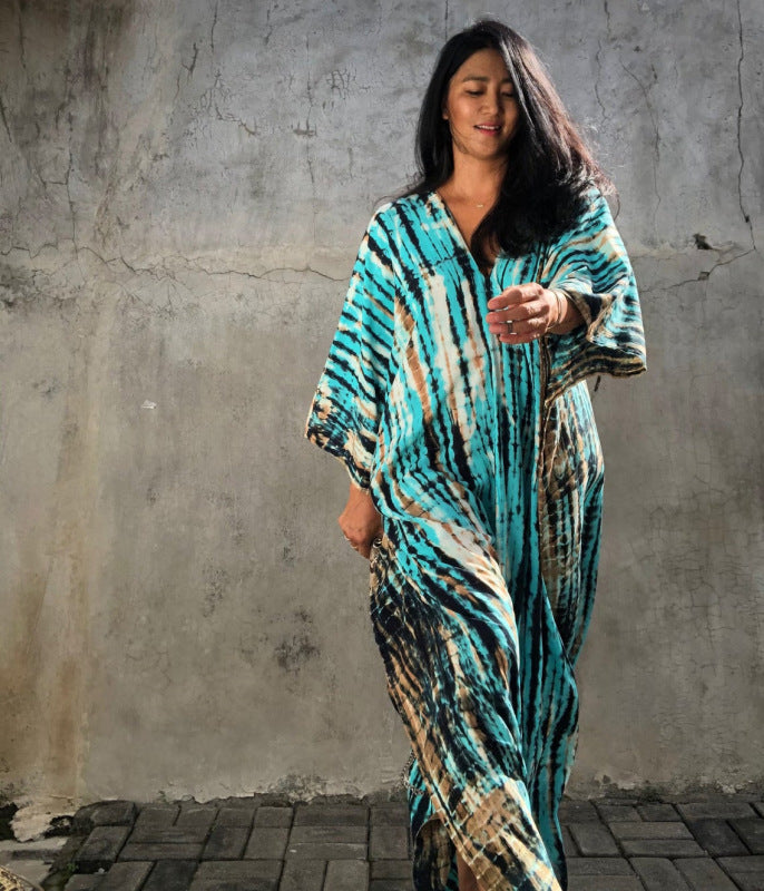 Women's Beach Cover-Up Rayon Swirled Floral Resort Robe Dress