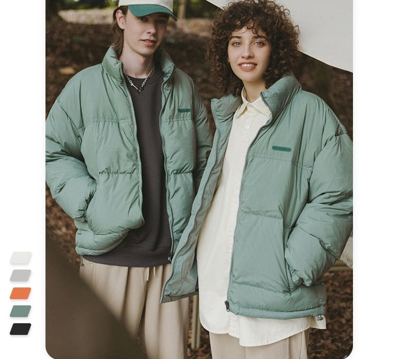 Unisex Stand Collar Loose Fit Classic Down Puffer Jacket