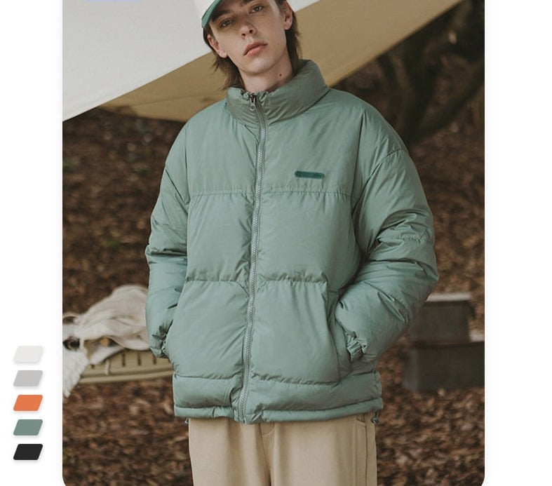 Unisex Stand Collar Loose Fit Classic Down Puffer Jacket
