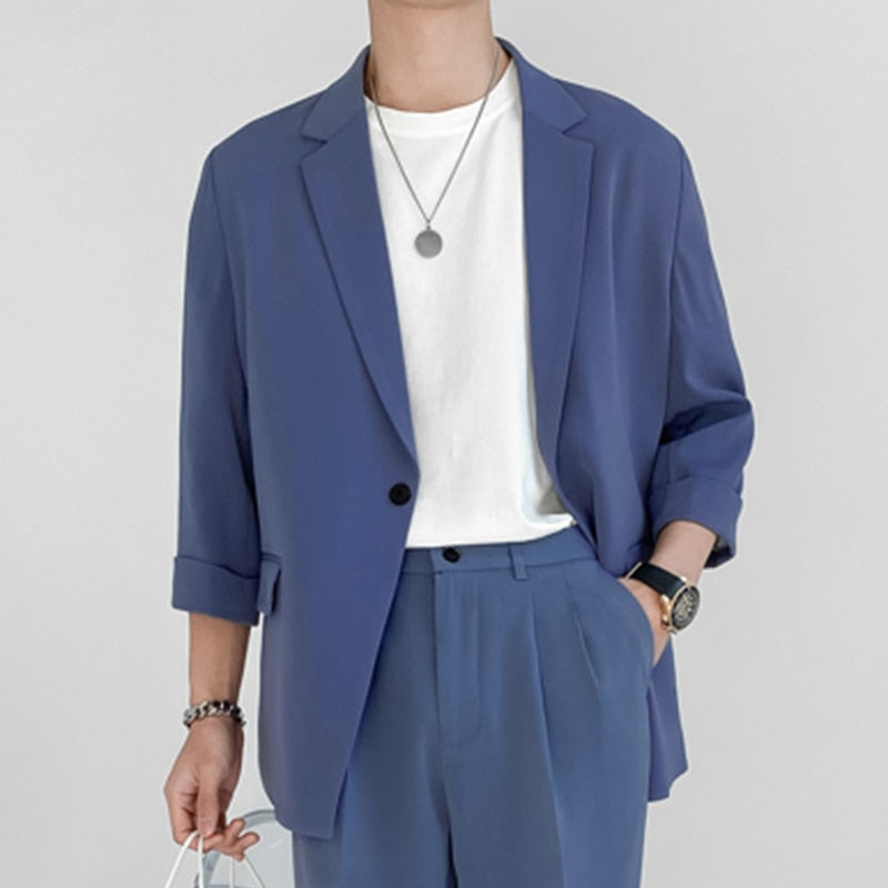 Men's Lapel 3/4 Sleeve One Button Blazer S-5XL