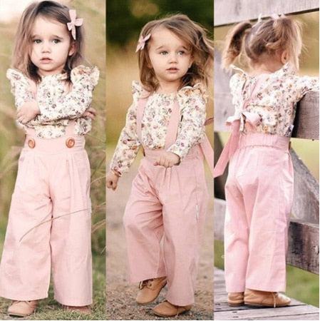 Girl's Floral Top and Jumpsuit 2PCS outfit Set