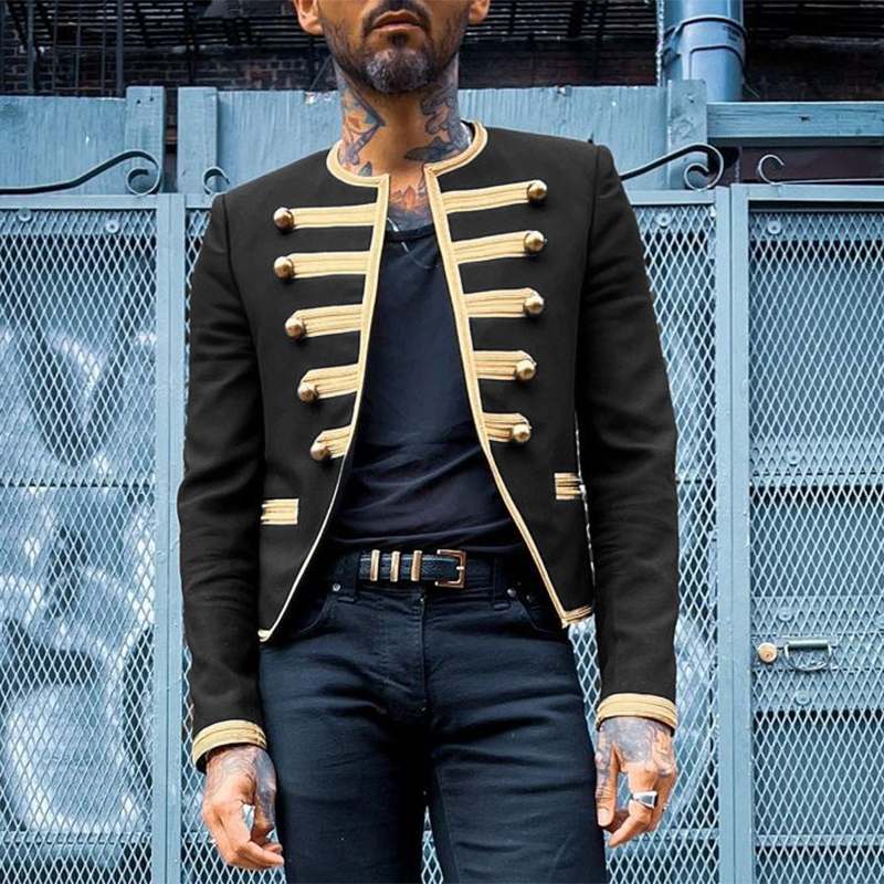 Men Round Neck Long Sleeve Vintage Jacket S-5XL