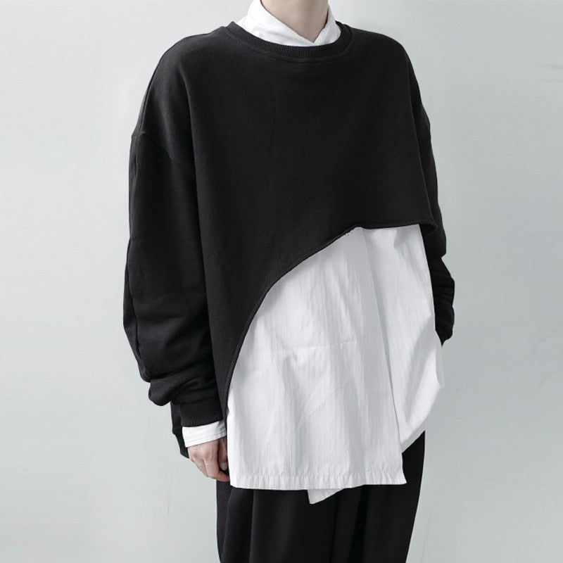 Men's Round Neck Long Sleeve Irregular T-Shirt S-5XL