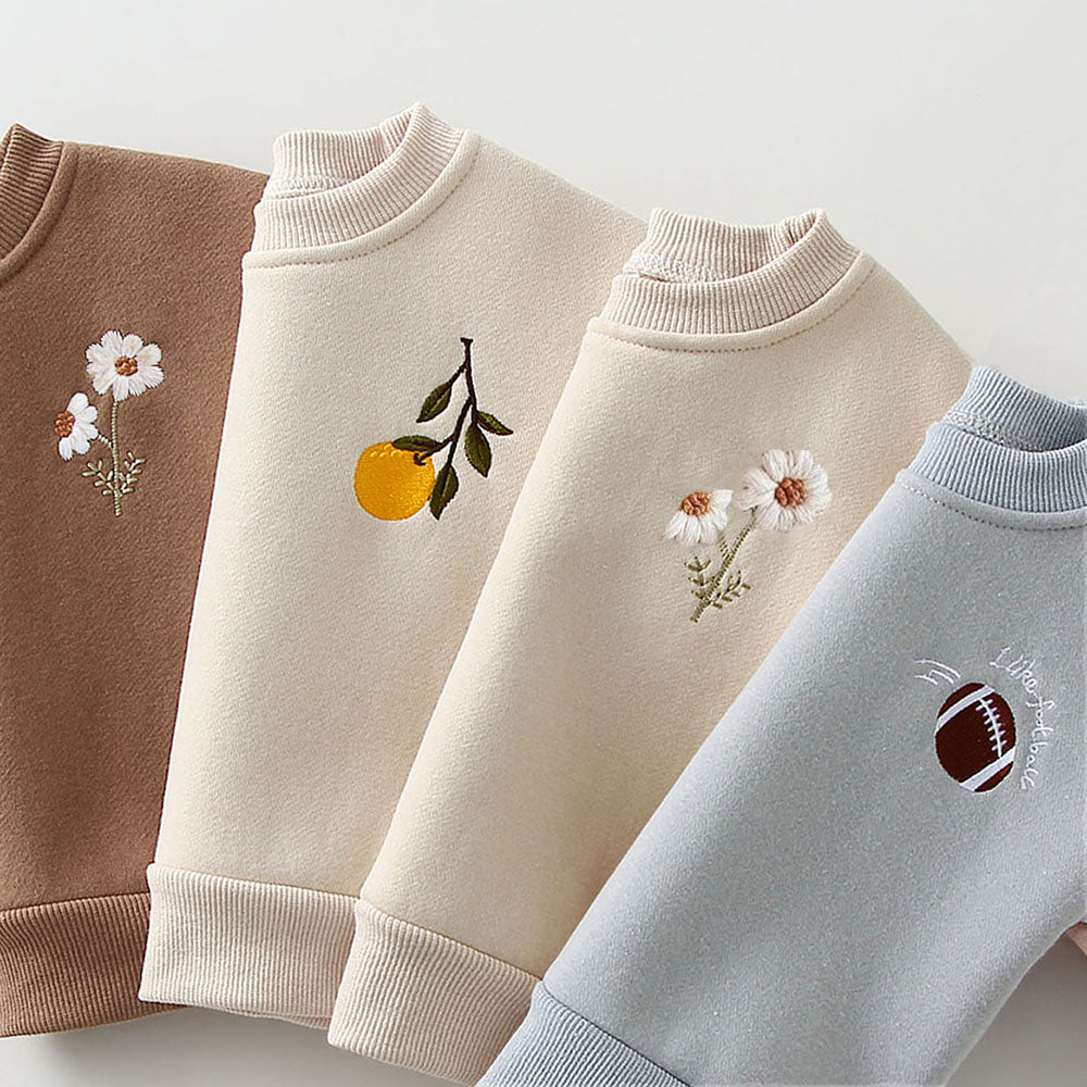 Children's 2Pcs Embroidery Thicken Fleece Warm Sweatshirt and Pants Set Outfit