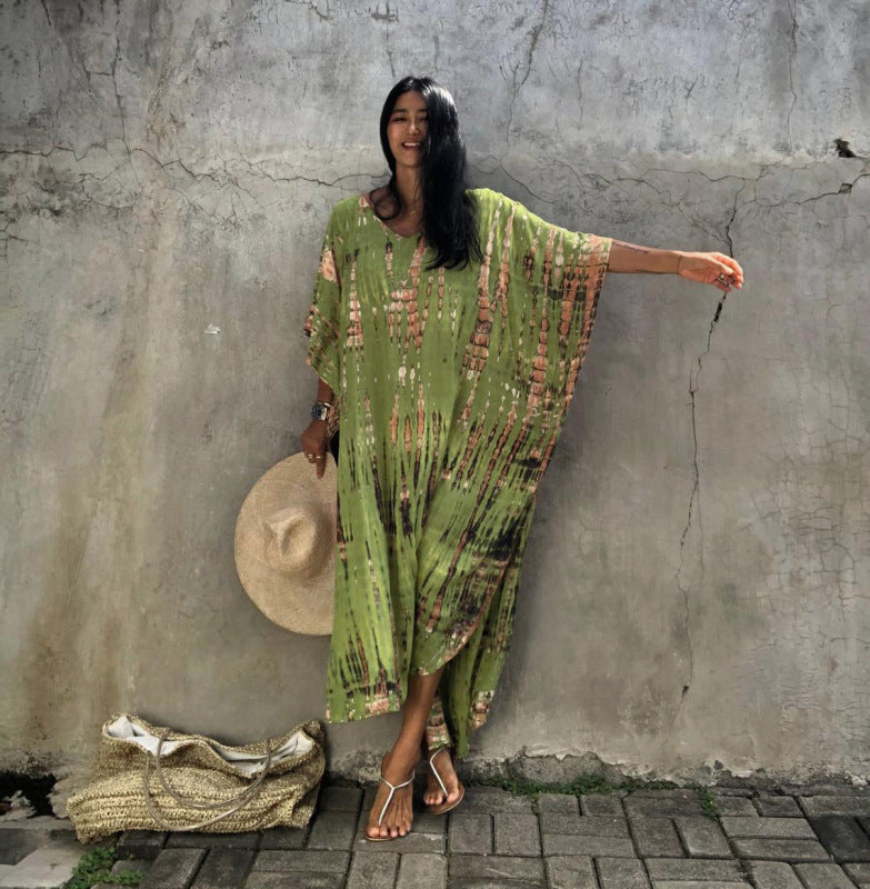 Women's Beach Cover-Up Rayon Swirled Floral Resort Robe Dress