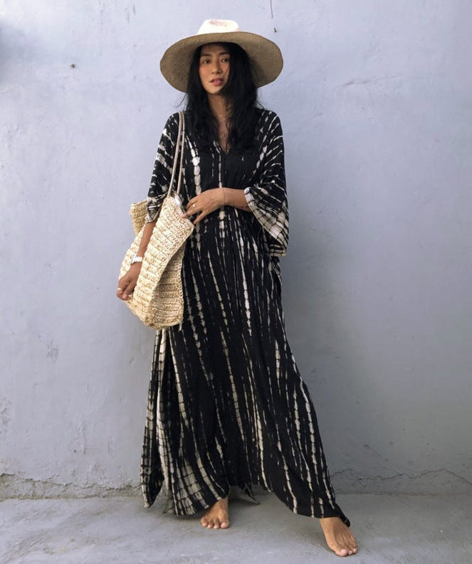 Women's Beach Cover-Up Rayon Swirled Floral Resort Robe Dress