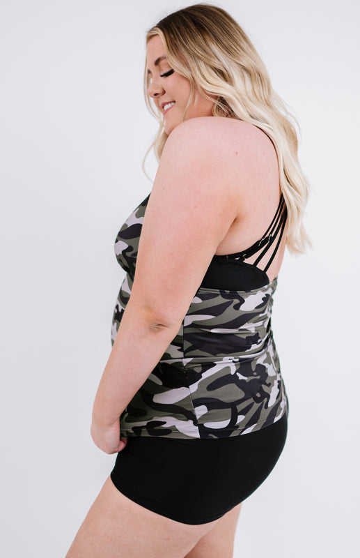 Women's Camouflage Patchwork Crisscross Plus Size Tankini Vest