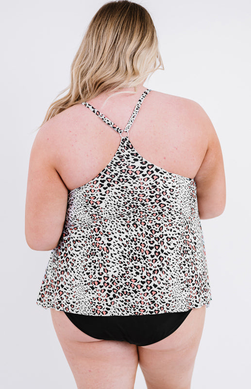 Women's Scoop Neck Racerback Leopard Plus Size Tankini