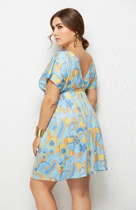 Women's Plus Size Deep V Print Dress