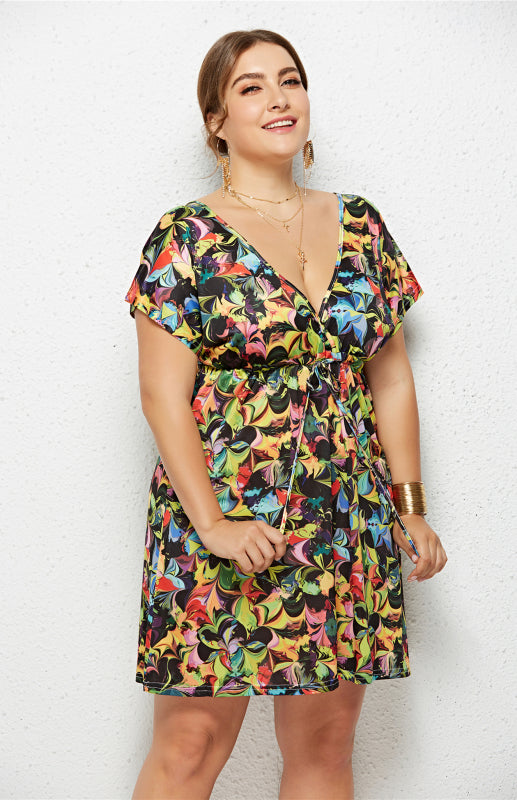Women's Plus Size Deep V Print Dress