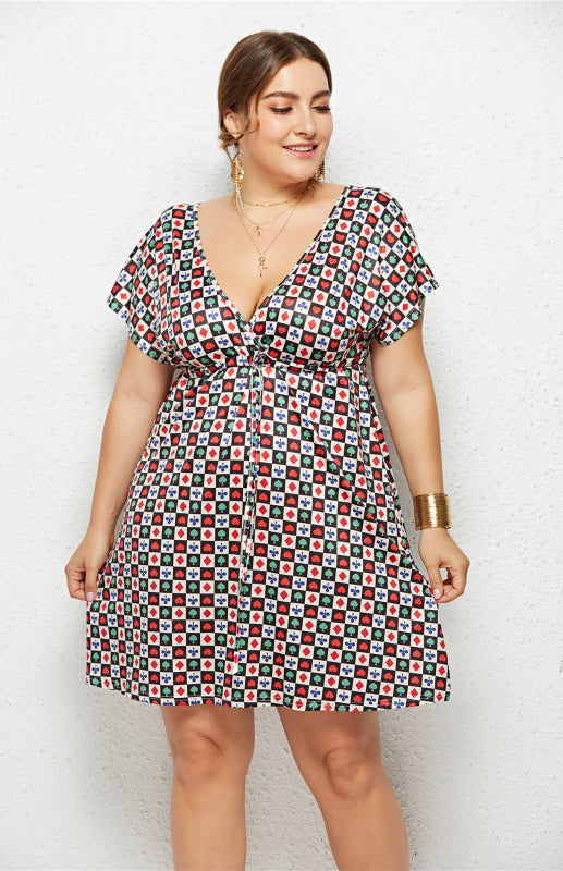 Women's Plus Size Deep V Print Dress