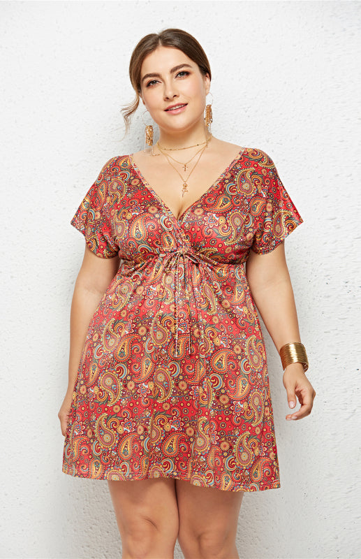 Women's Plus Size Deep V Print Dress